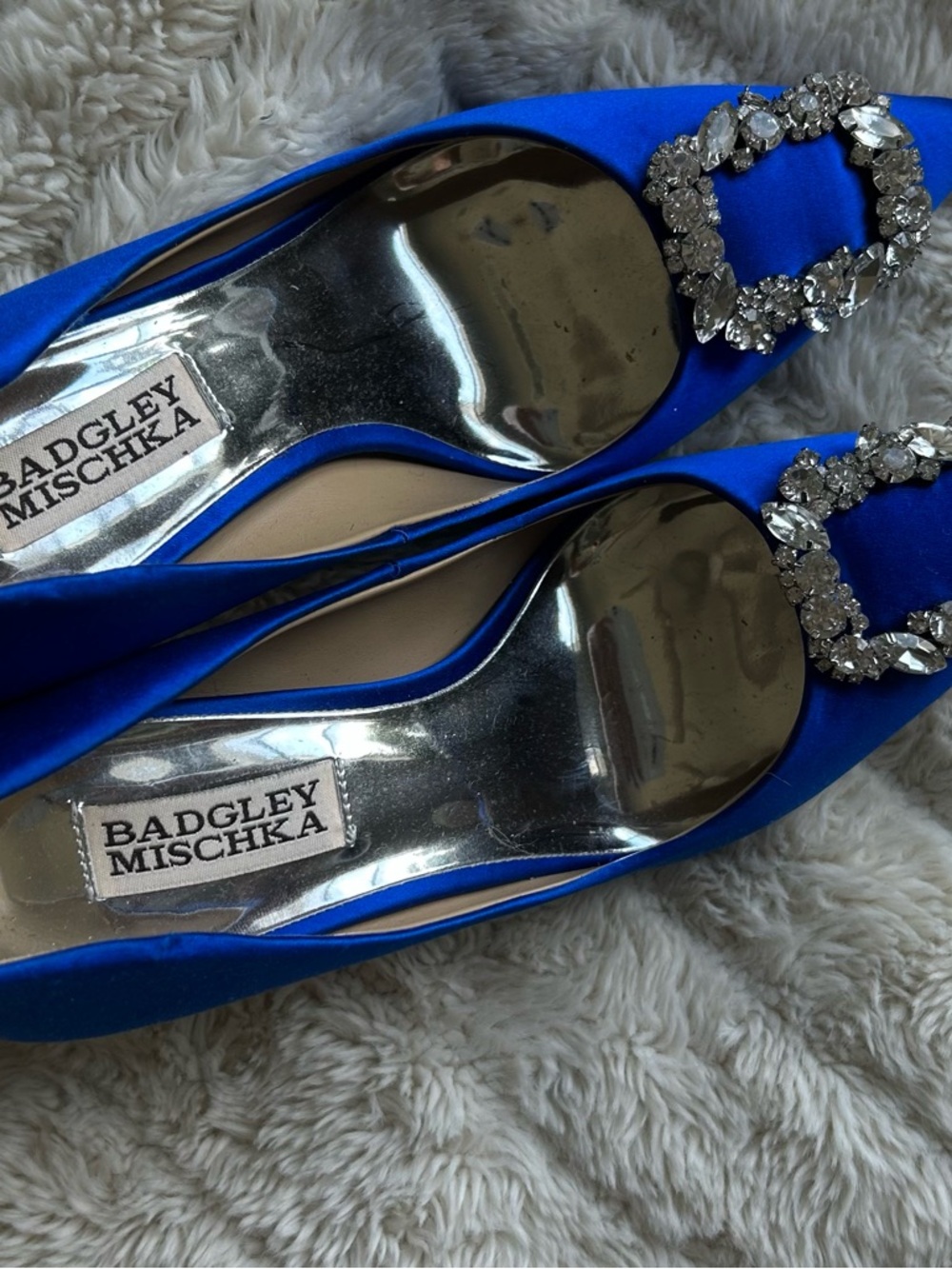 Badgley Mischka Cobalt Blue Satin Crystal-Embellished Flats